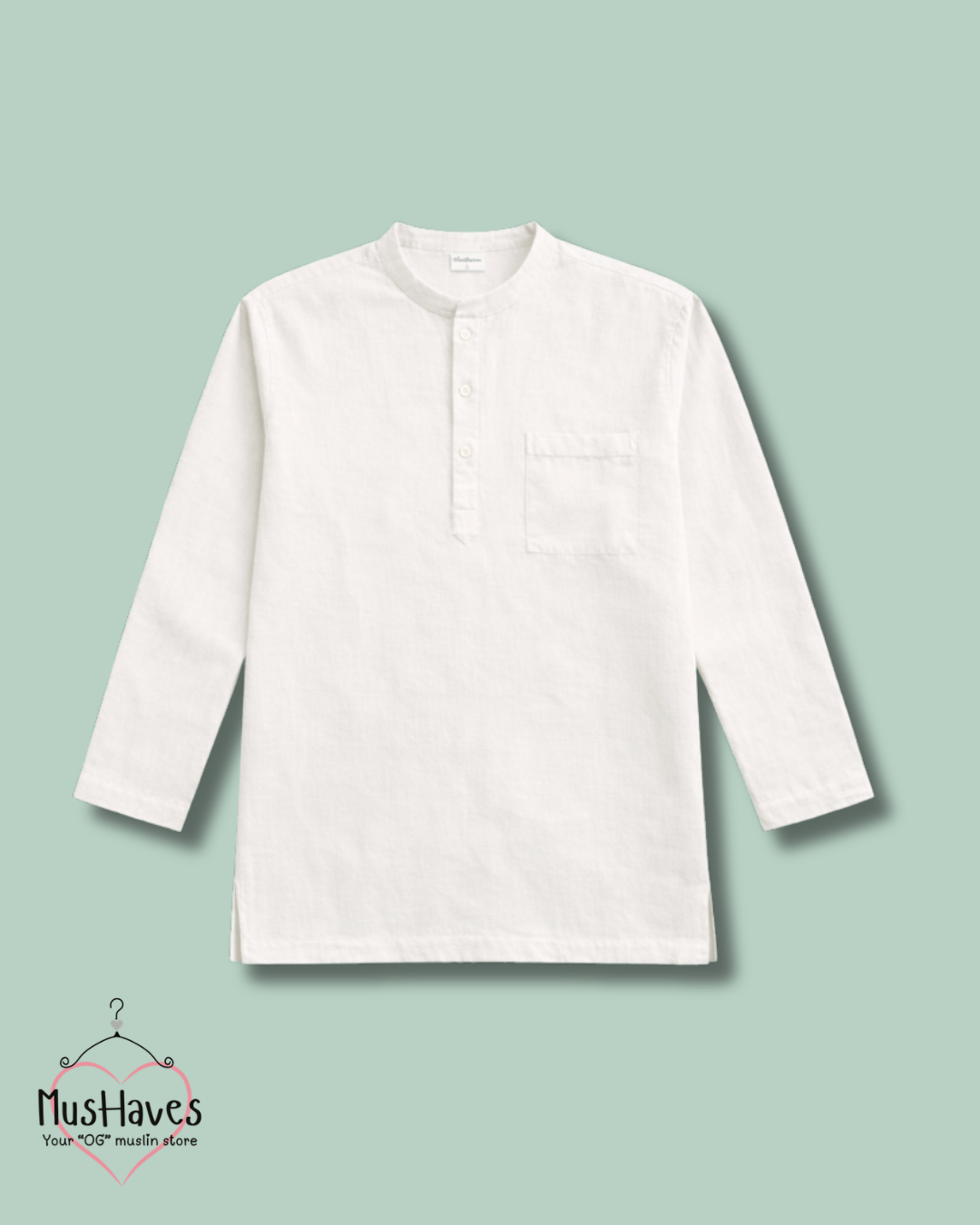 Premium Mulmul Kurta Teeshirt | 100% Organic Cotton | Men | Mushaves Classic | Pearl White