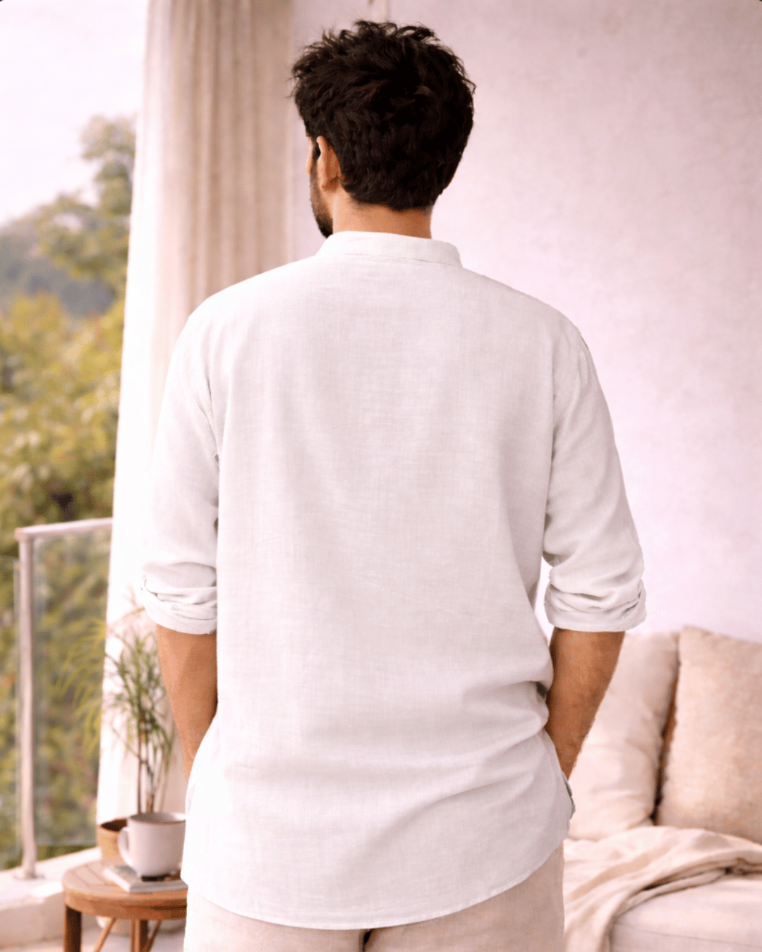 Premium Mulmul Kurta Teeshirt | 100% Organic Cotton | Men | Mushaves Classic | Pearl White