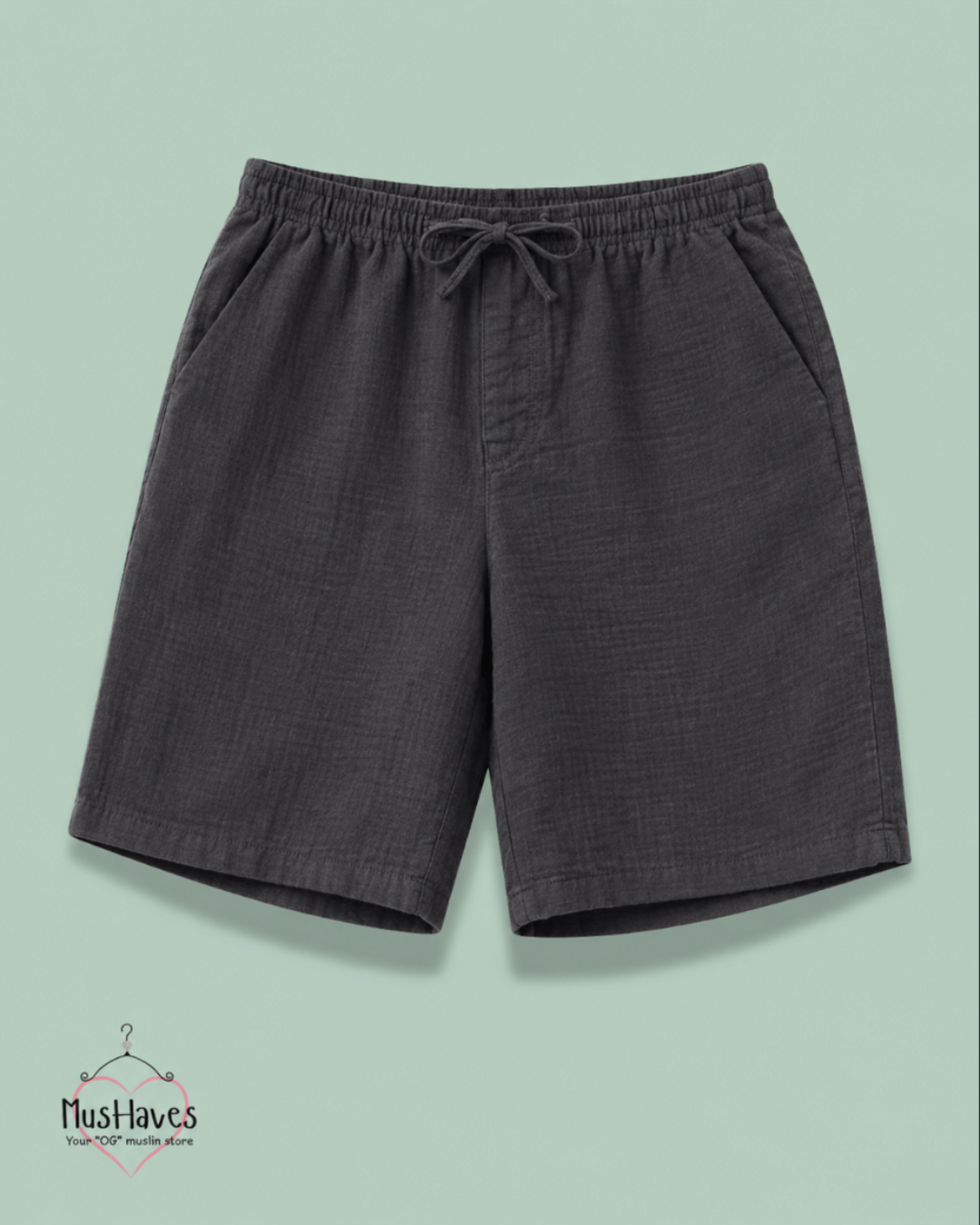 Classic Muslin Shorts Unisex – Charcoal-Grey