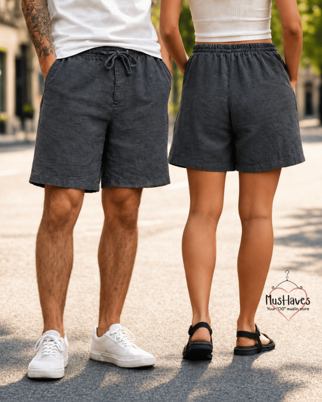 Classic Muslin Shorts Unisex – Charcoal-Grey