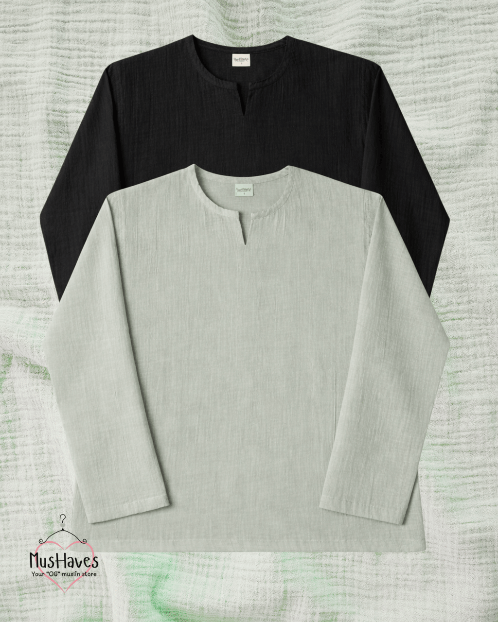 Muslin Notch Neck Twin Pack – Black × Mint