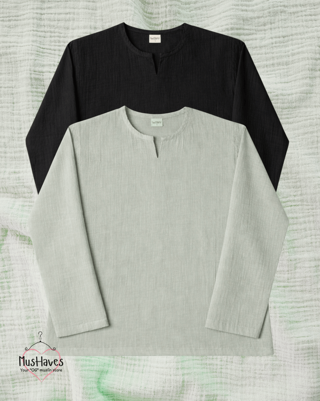 Muslin Notch Neck Twin Pack – Black × Mint