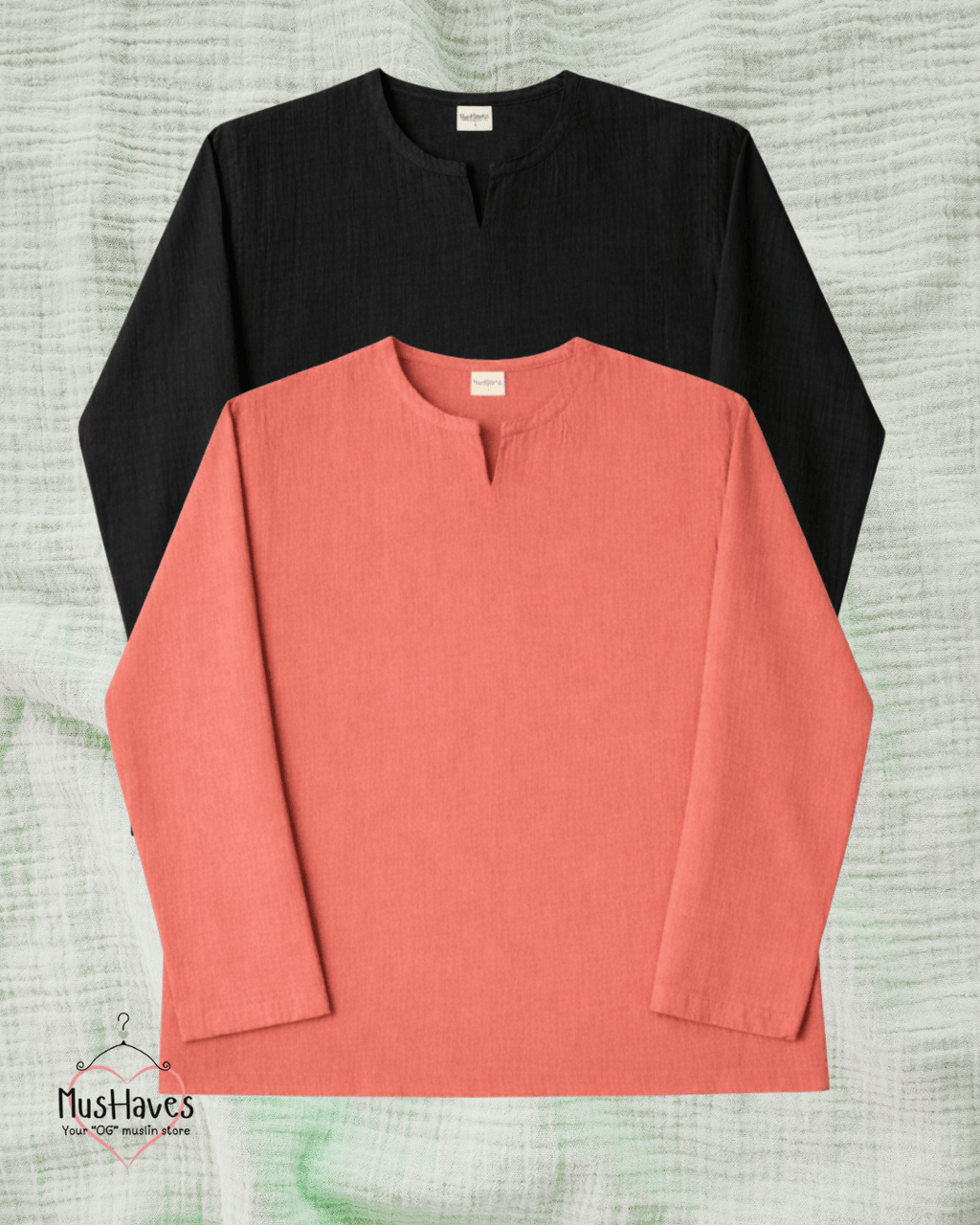 Muslin Notch Neck Twin Pack – Black × Melon