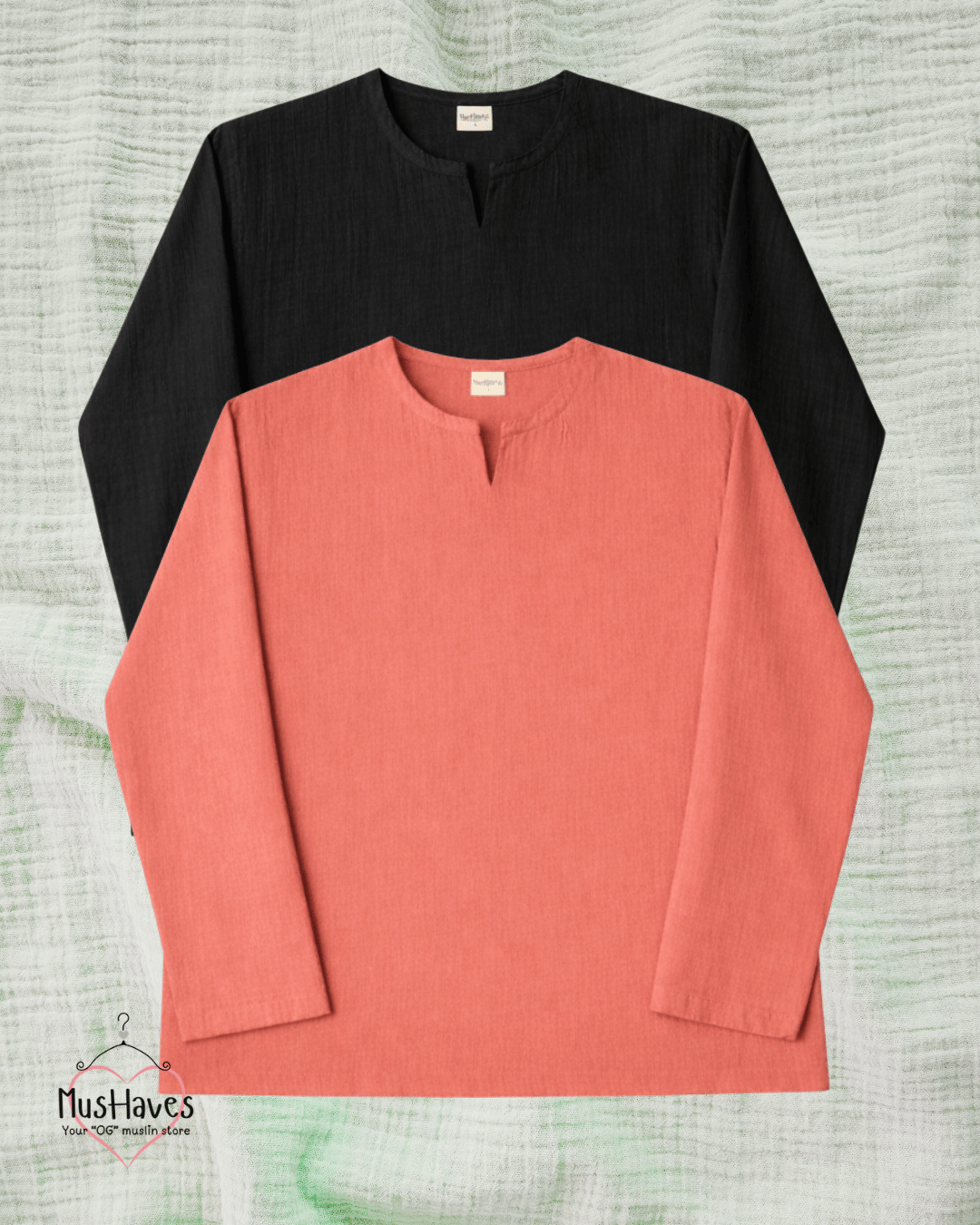 Muslin Notch Neck Twin Pack – Black × Melon