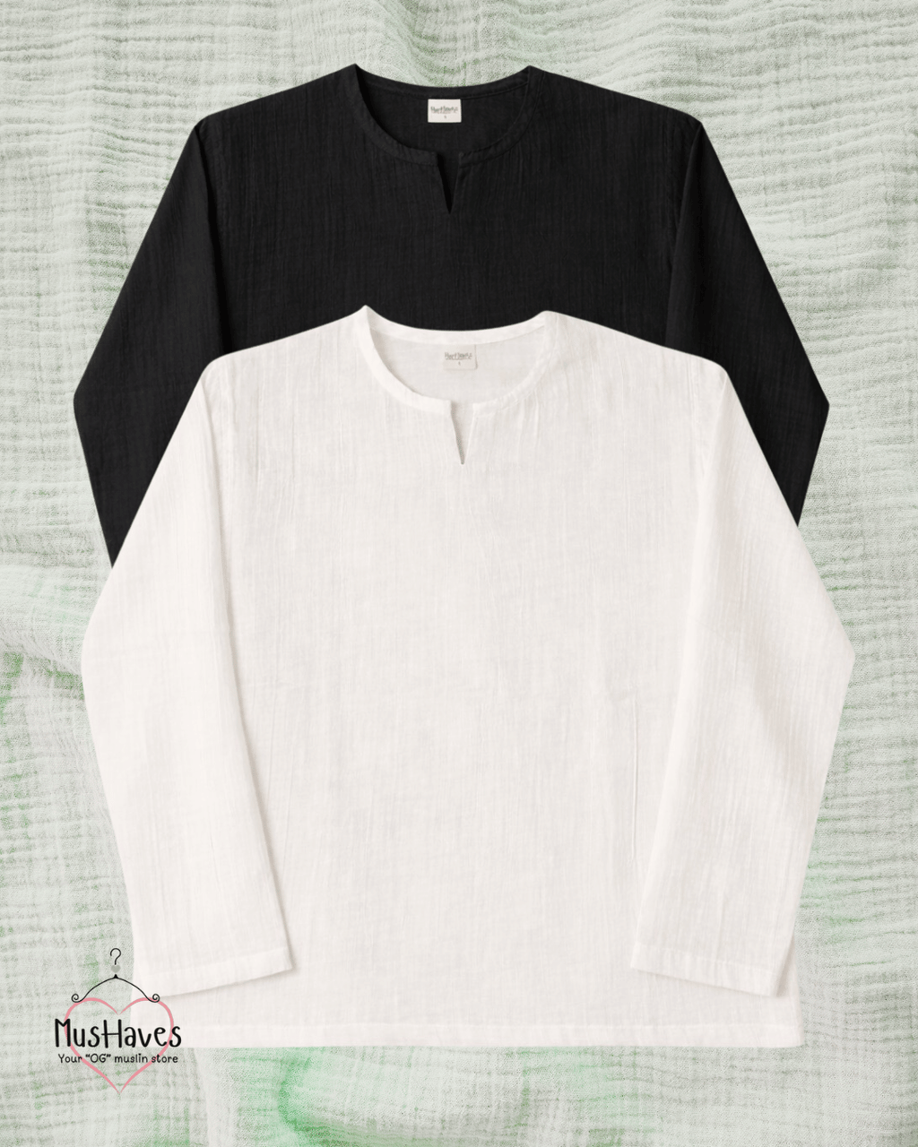 Muslin Notch Neck Twin Pack – Black × White