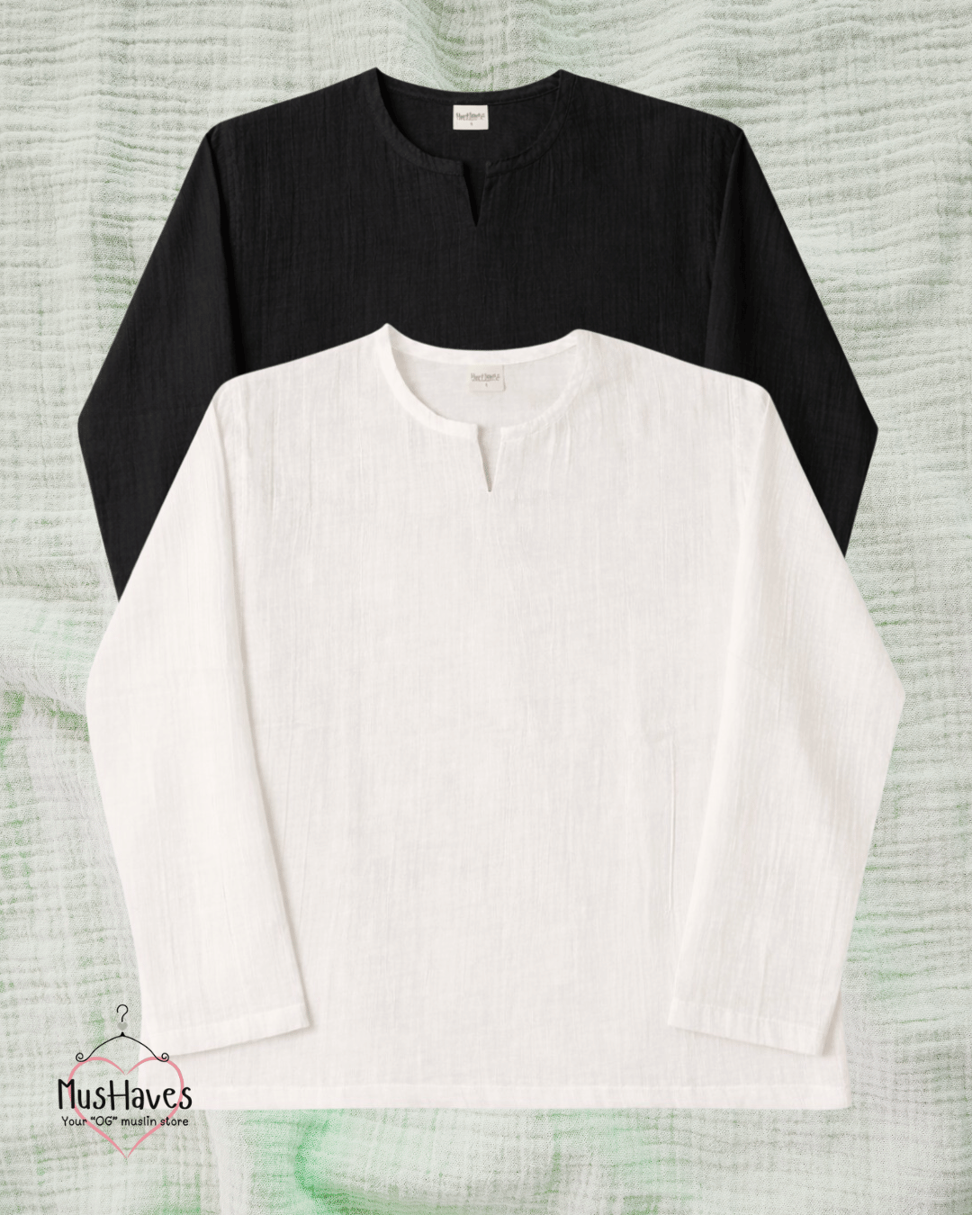 Muslin Notch Neck Twin Pack – Black × White