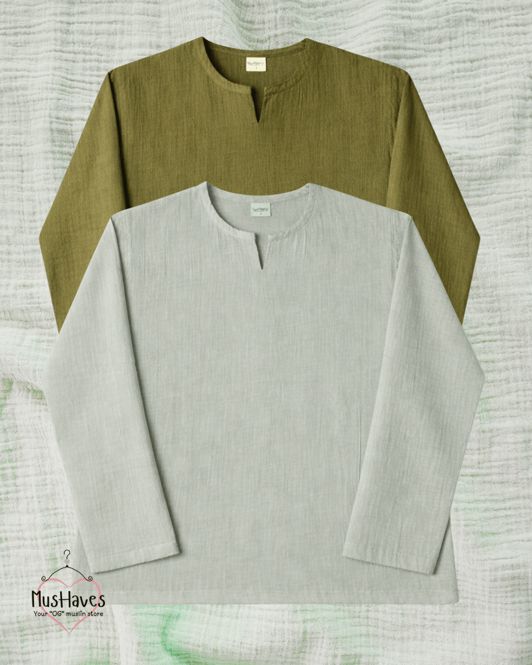 Muslin Notch Neck Twin Pack – Mint × Olive