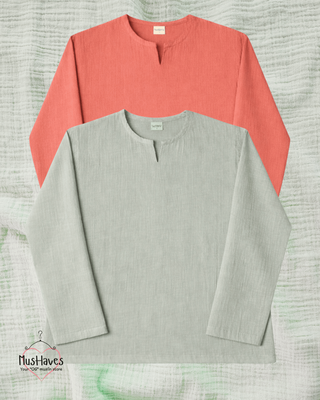 Muslin Notch Neck Twin Pack – Mint × Melon