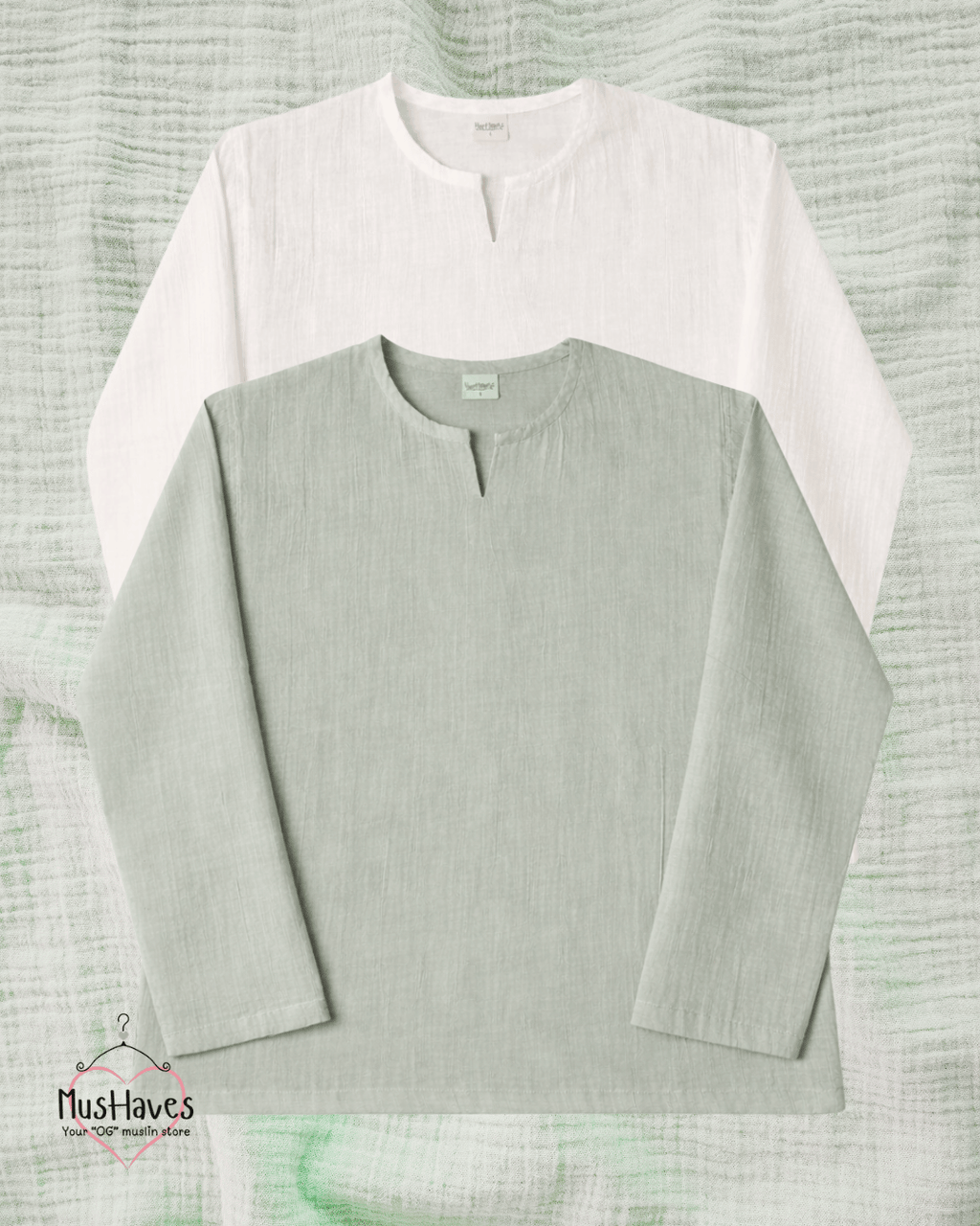 Muslin Notch Neck Twin Pack – Mint × White