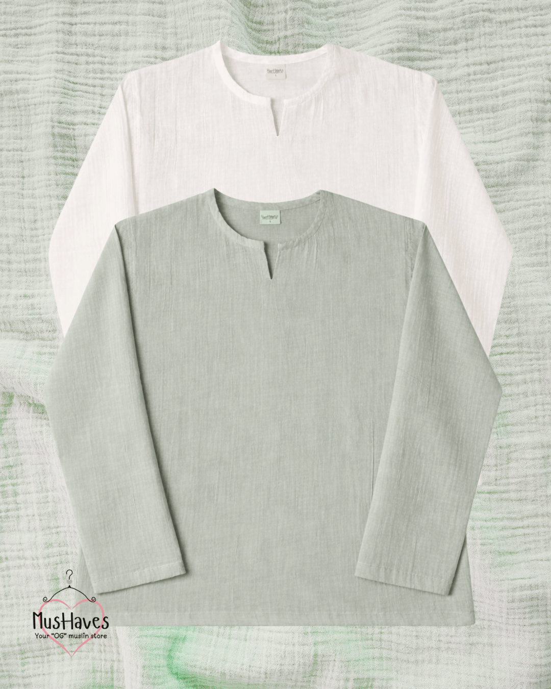 Muslin Notch Neck Twin Pack – Mint × White