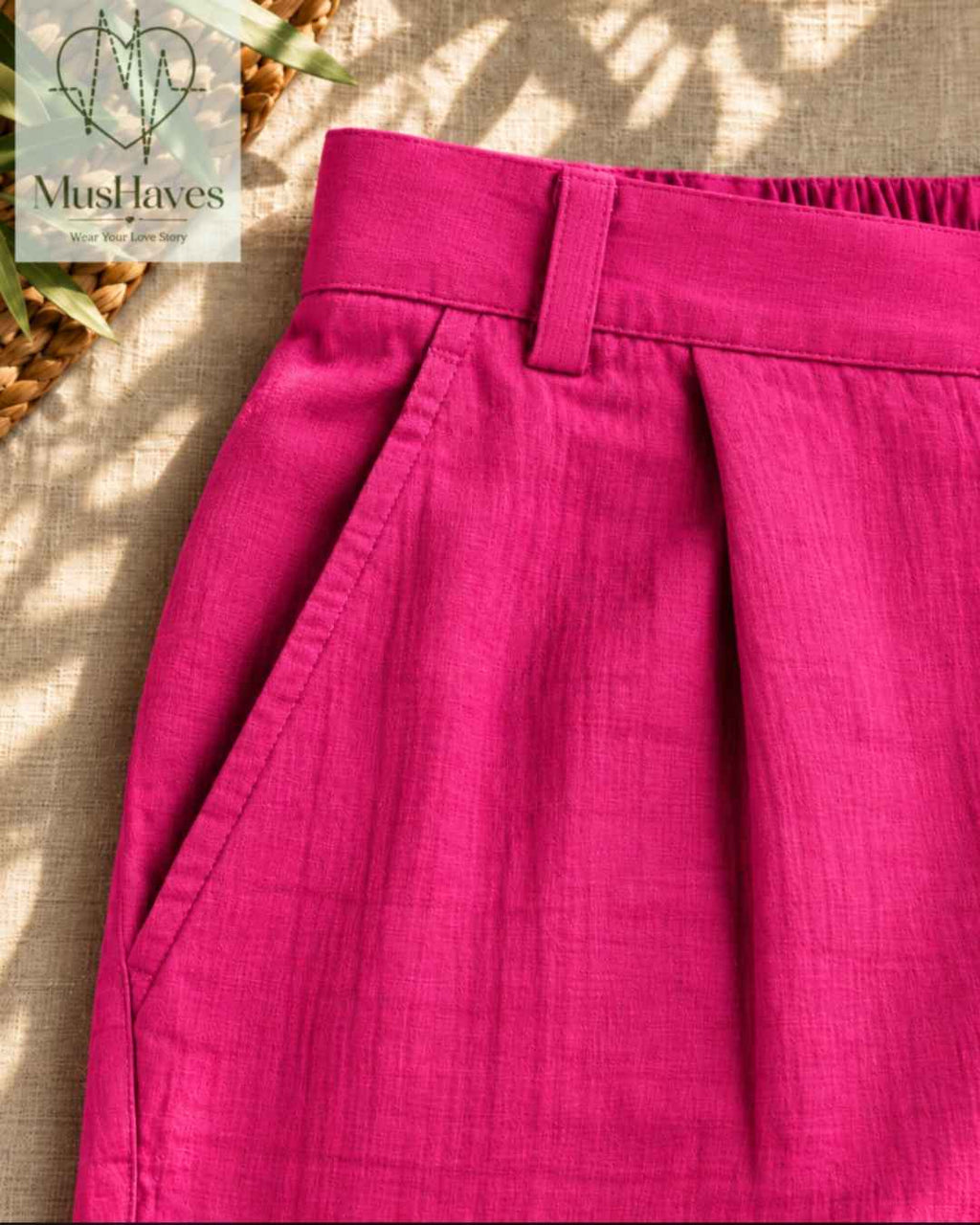 MusHaves EasyFlow Muslin Pants | Relaxed Straight-Fit Trousers | Fuchsia Pink
