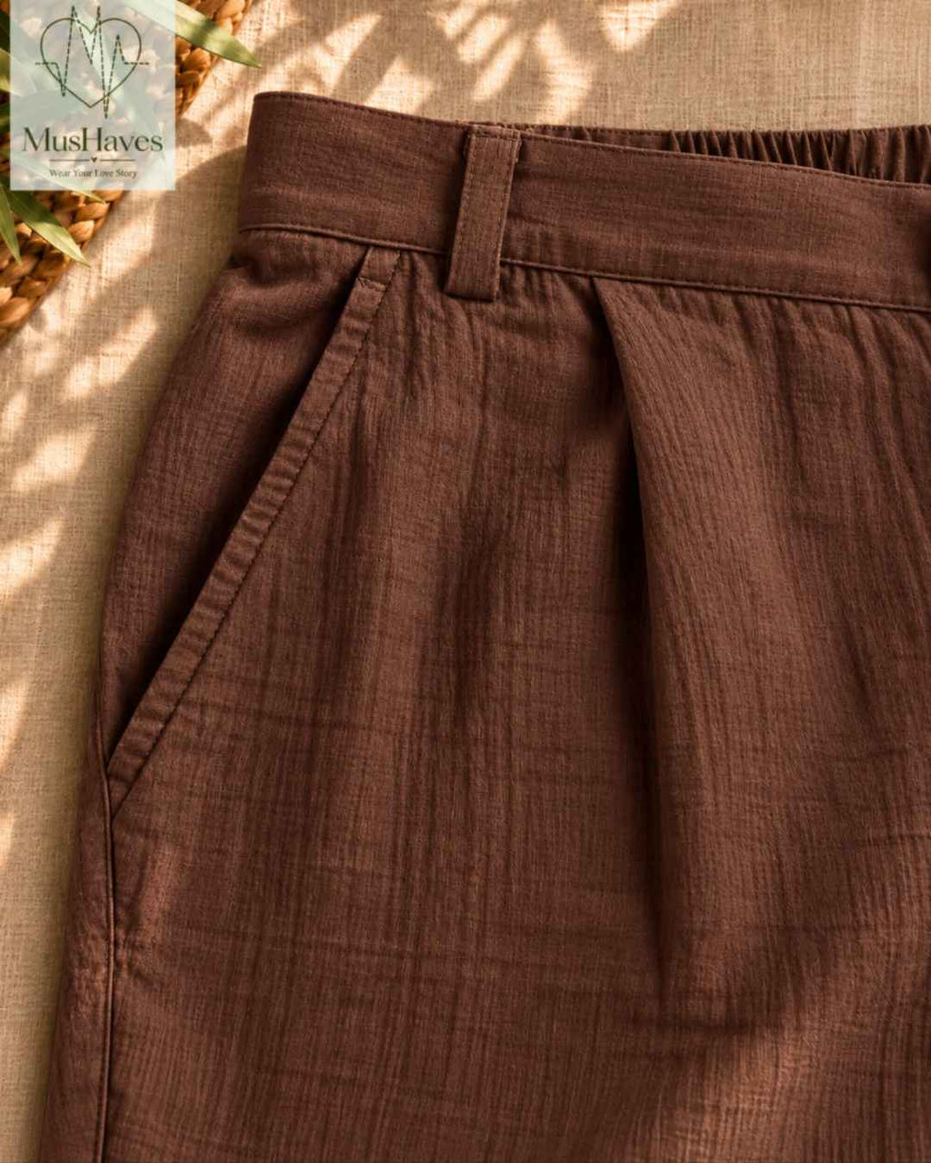 MusHaves EasyFlow Muslin Pants | Relaxed Straight-Fit Trousers | Chocolate Brown