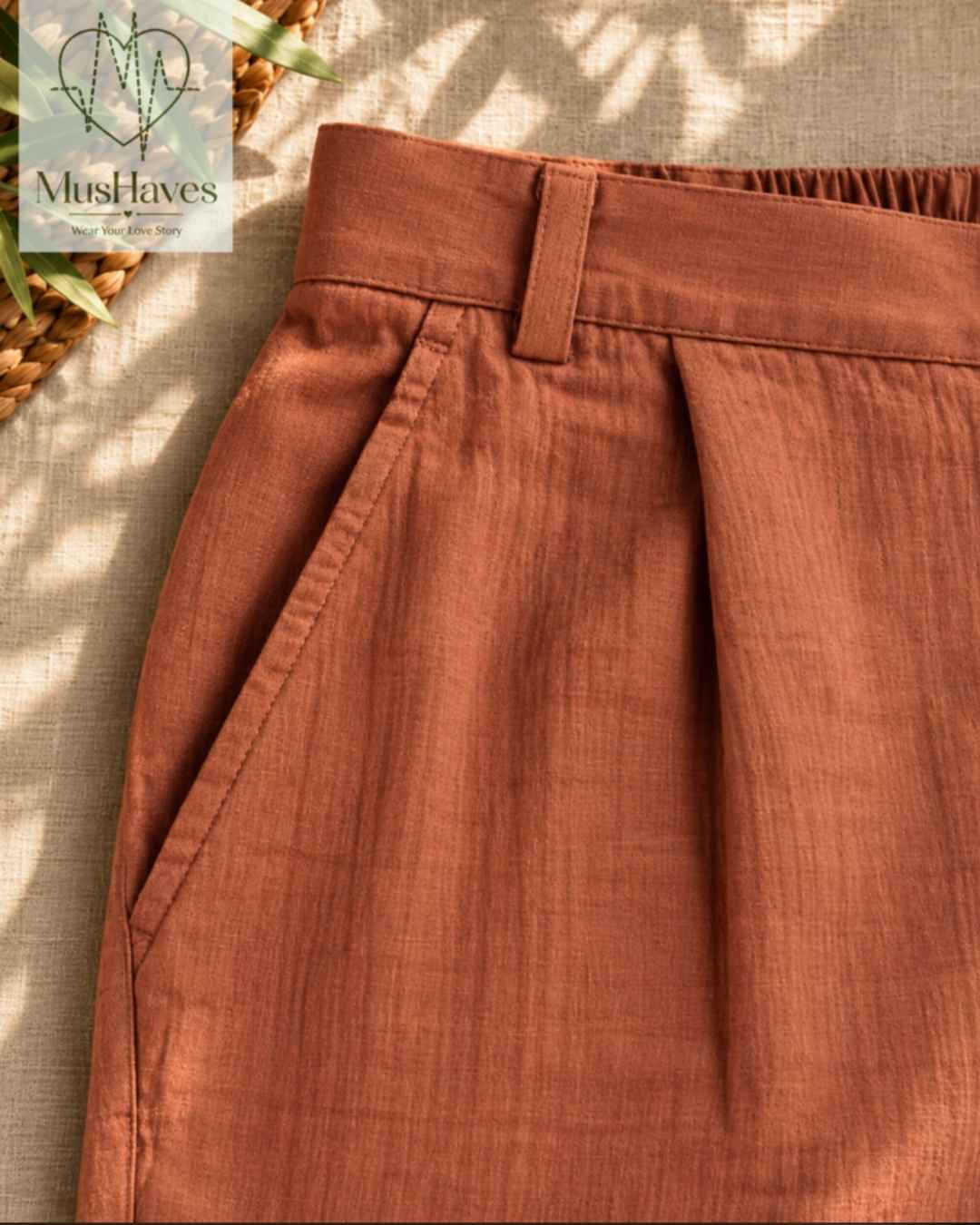 MusHaves EasyFlow Muslin Pants | Relaxed Straight-Fit Trousers | Terracotta Brown