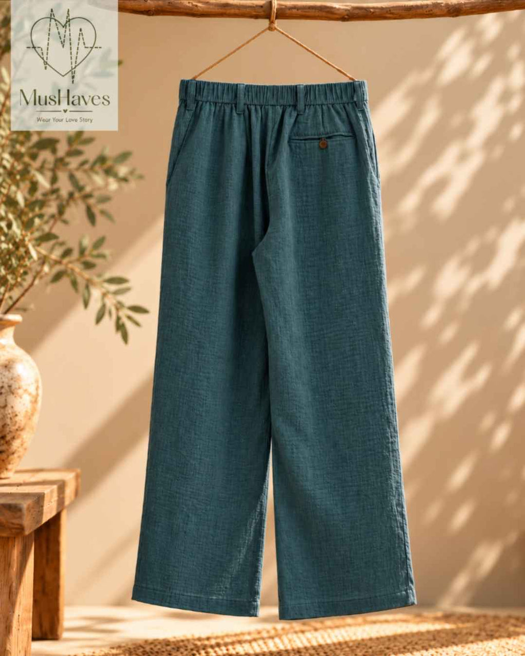 MusHaves EasyFlow Muslin Pants | Relaxed Straight-Fit Trousers | Rusty Teel