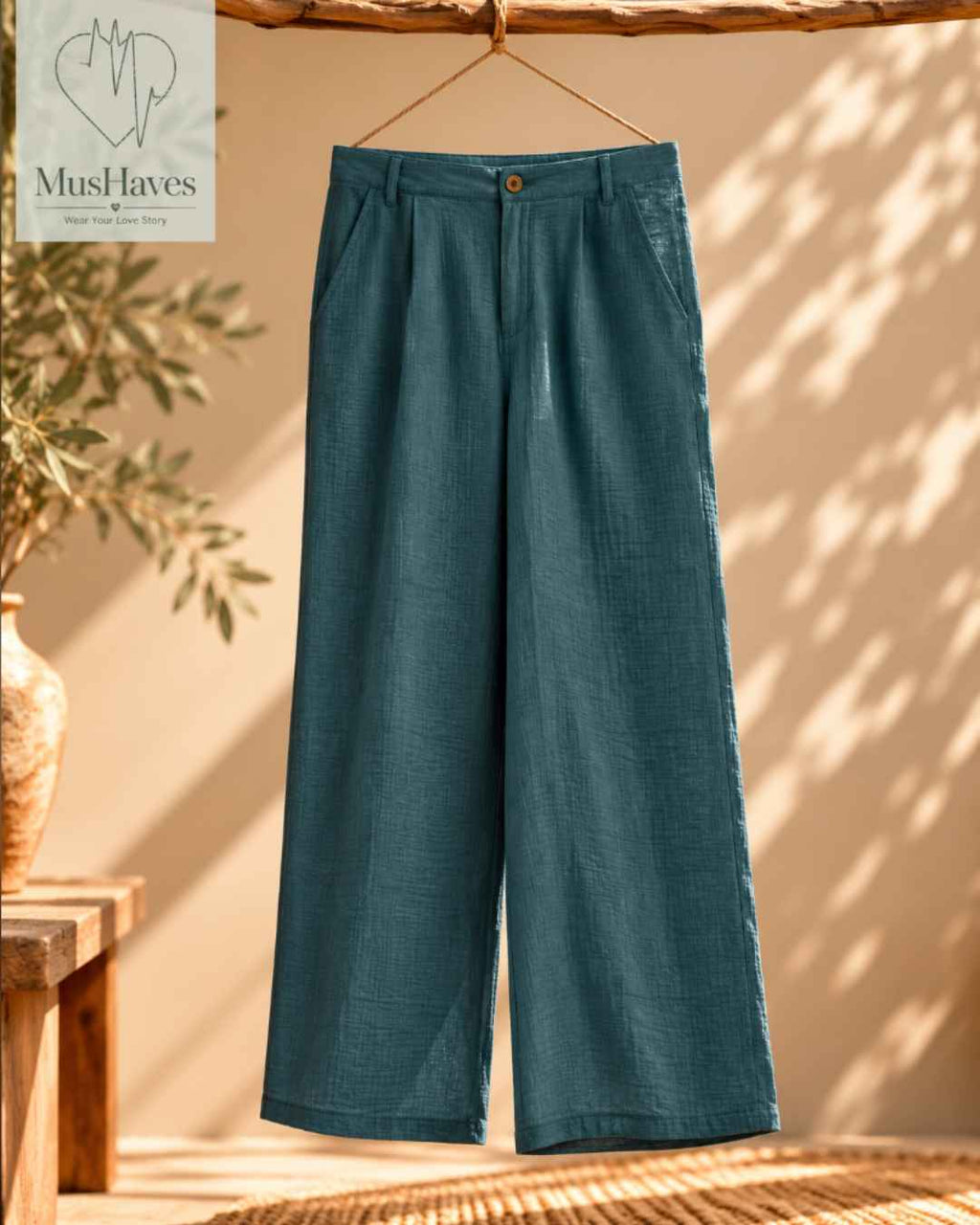 MusHaves EasyFlow Muslin Pants | Relaxed Straight-Fit Trousers | Rusty Teel