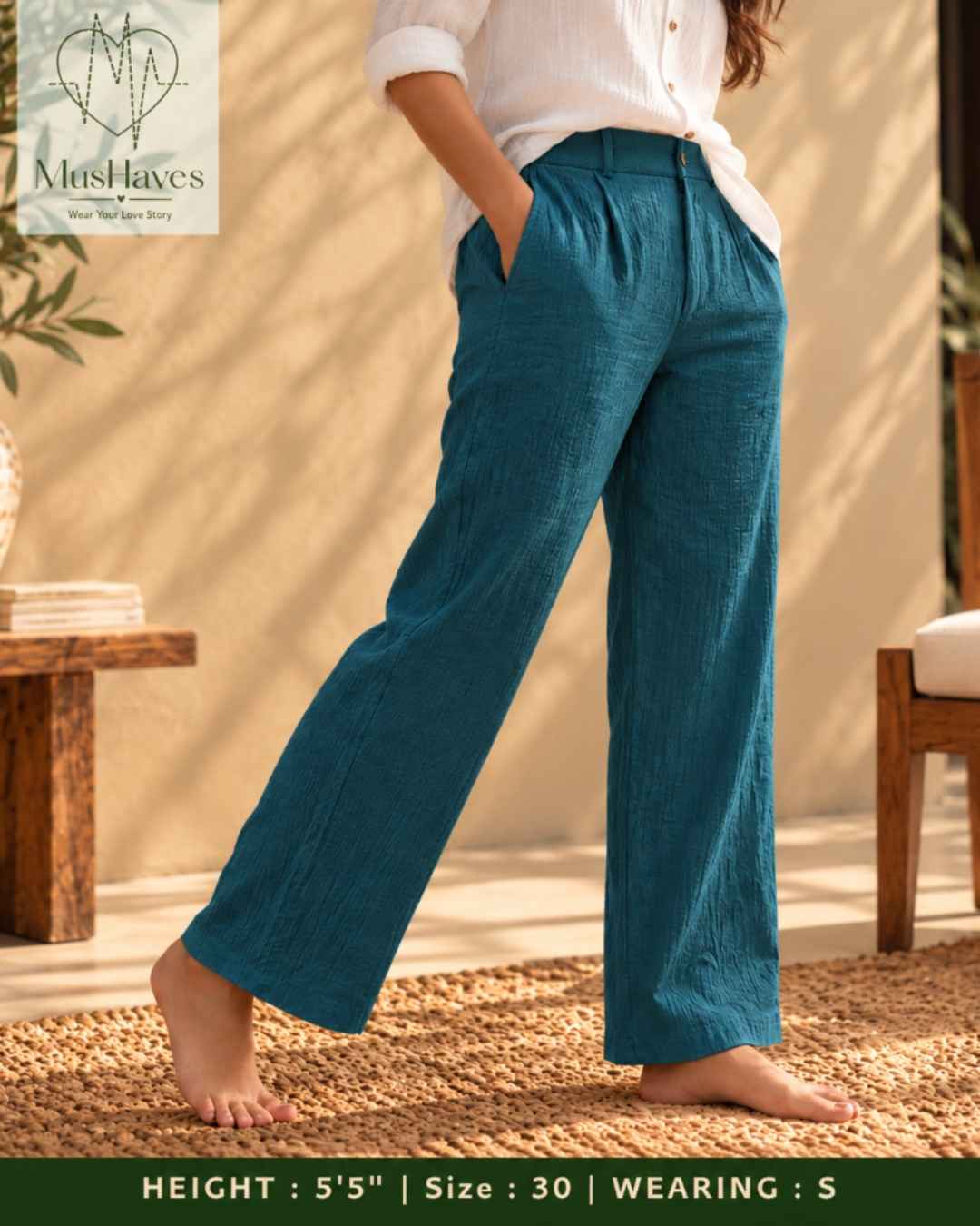 MusHaves EasyFlow Muslin Pants | Relaxed Straight-Fit Trousers | Rusty Teel