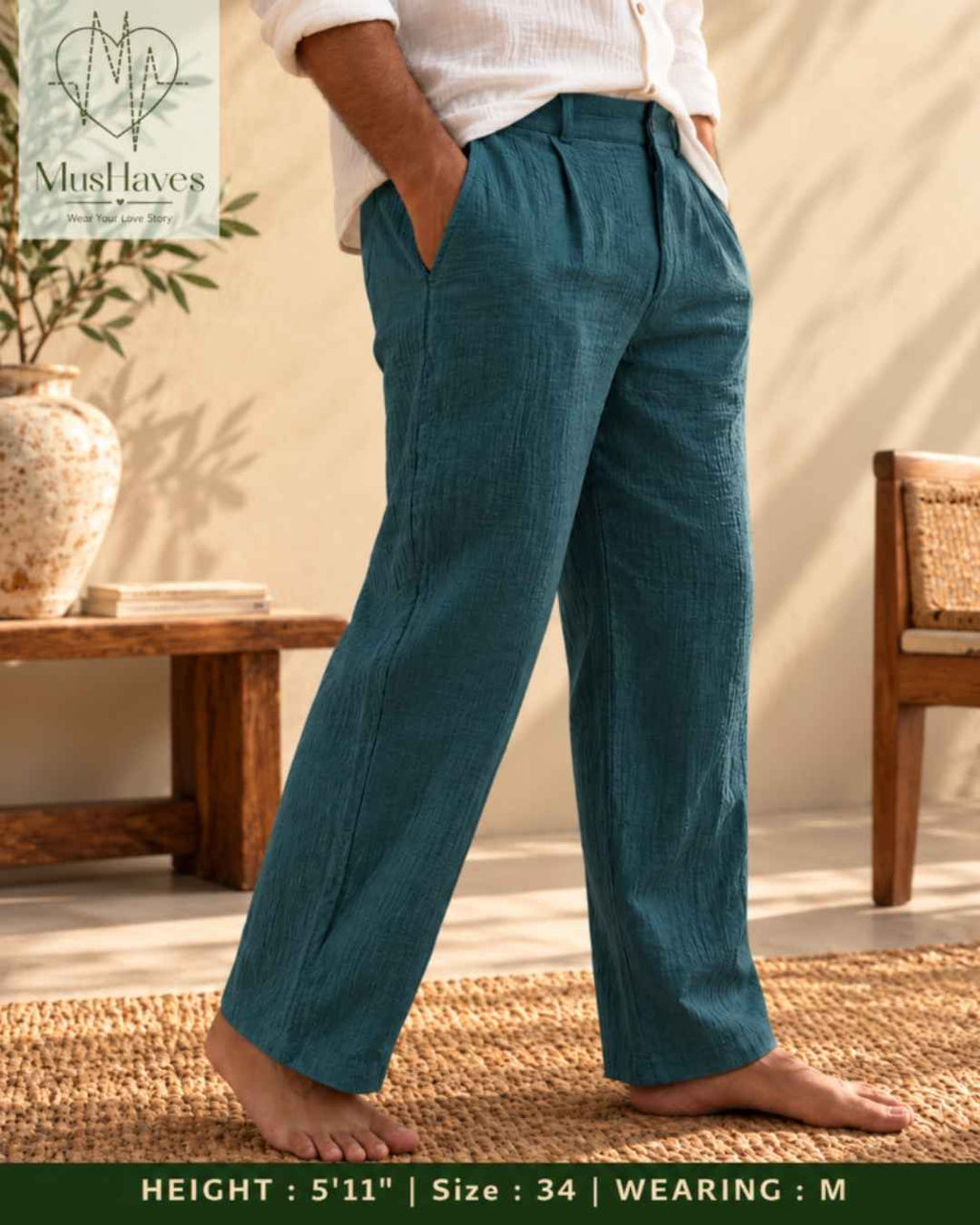 MusHaves EasyFlow Muslin Pants | Relaxed Straight-Fit Trousers | Rusty Teel
