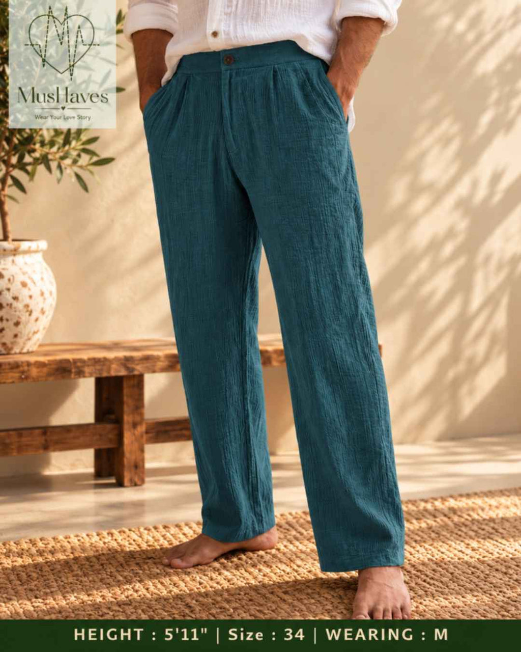 MusHaves EasyFlow Muslin Pants | Relaxed Straight-Fit Trousers | Rusty Teel