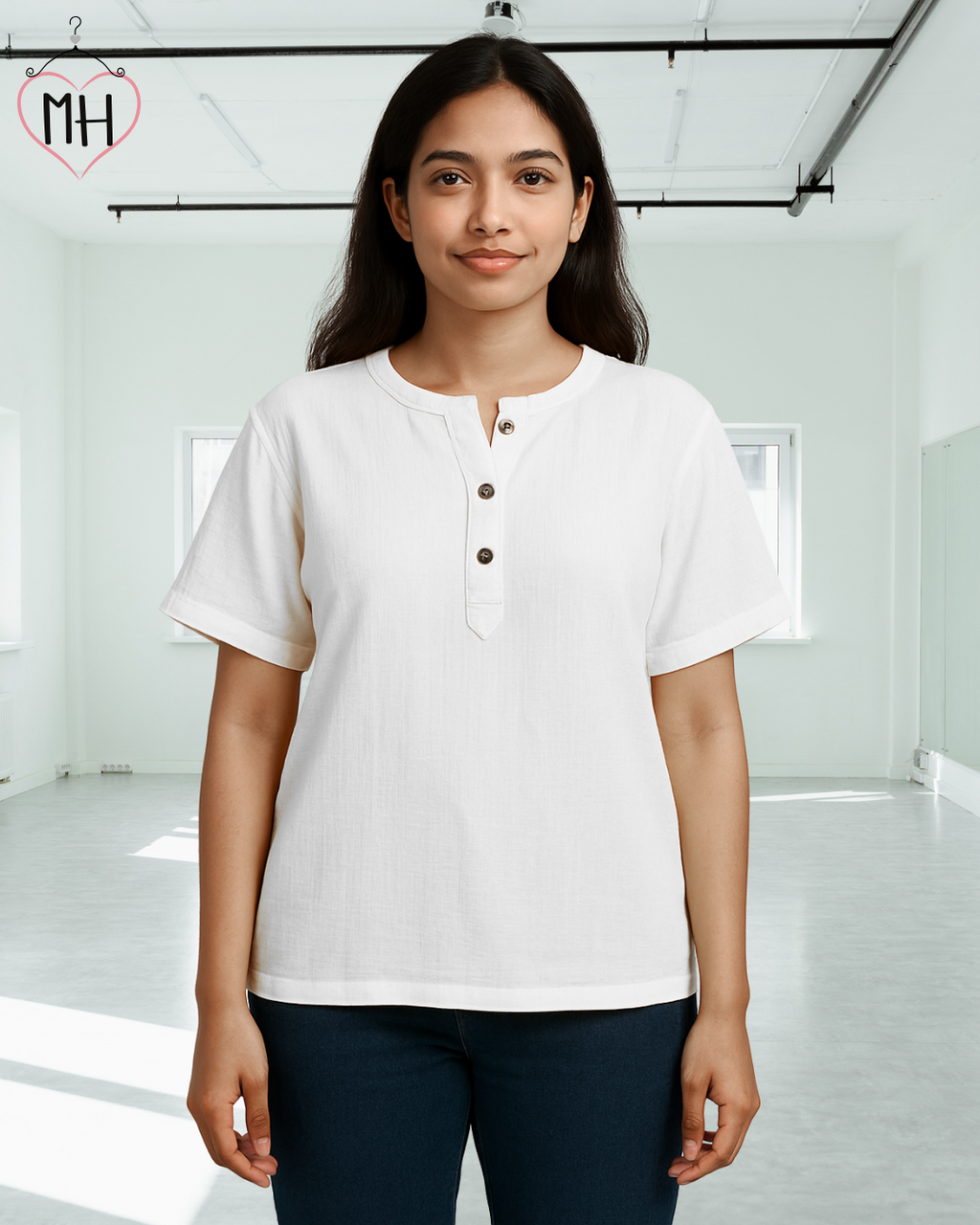 Unisex Organic Cotton Muslin T-Shirt – 100% Double Gauze, Loose Fit, Breathable White Tee