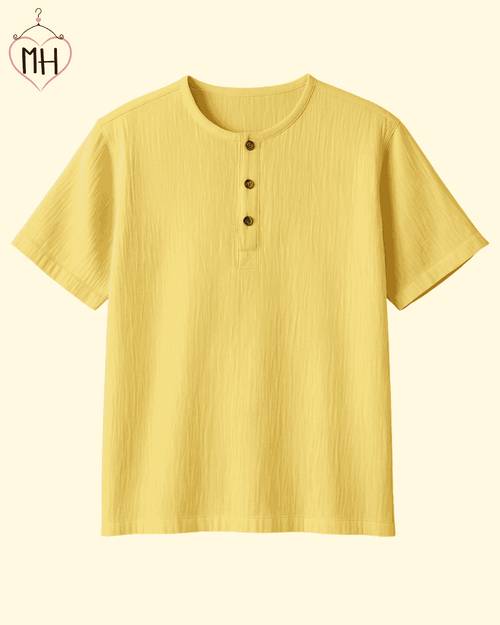 Unisex Organic Cotton Muslin T-Shirt – 100% Double Gauze, Loose Fit, Breathable Lemon Yellow Tee