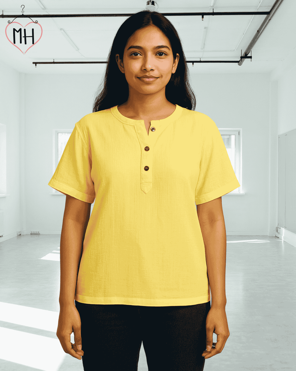 Unisex Organic Cotton Muslin T-Shirt – 100% Double Gauze, Loose Fit, Breathable Lemon Yellow Tee