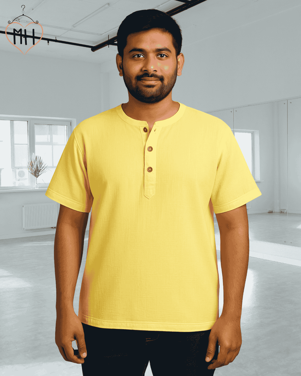 Unisex Organic Cotton Muslin T-Shirt – 100% Double Gauze, Loose Fit, Breathable Lemon Yellow Tee