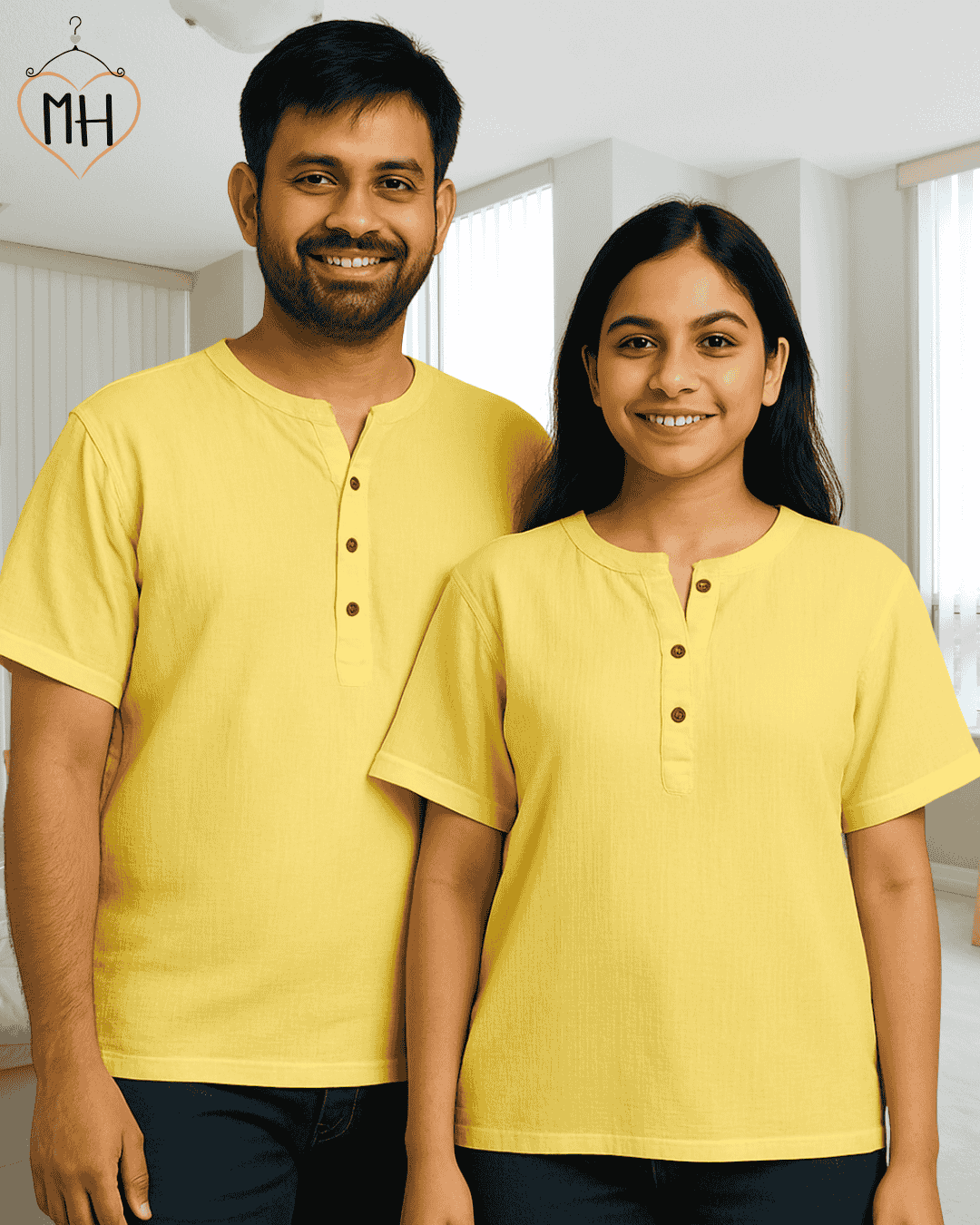Unisex Premium Muslin Tee, Combo Of Two - Yellow + Orange