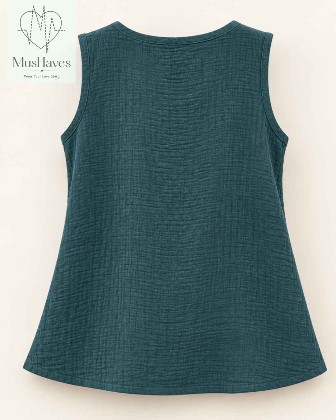 Breezy Muslin A Line V Neck Cut Sleeves Top – Teel Blue