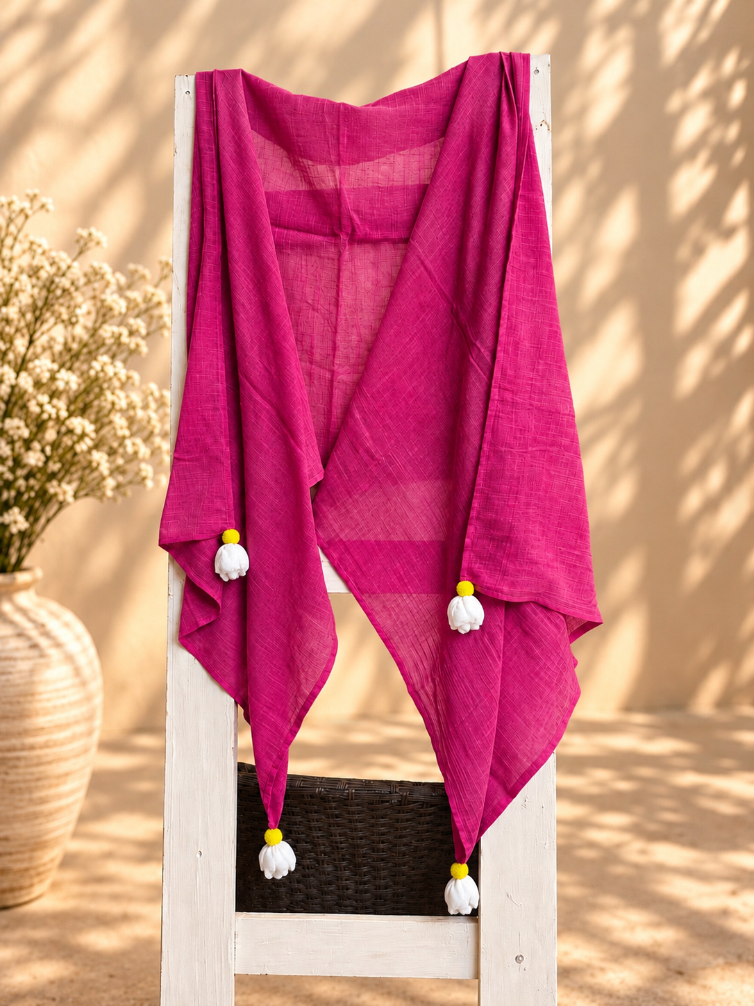 Single Gauze Muslin Stole – Malmal Dupatta with Tassels