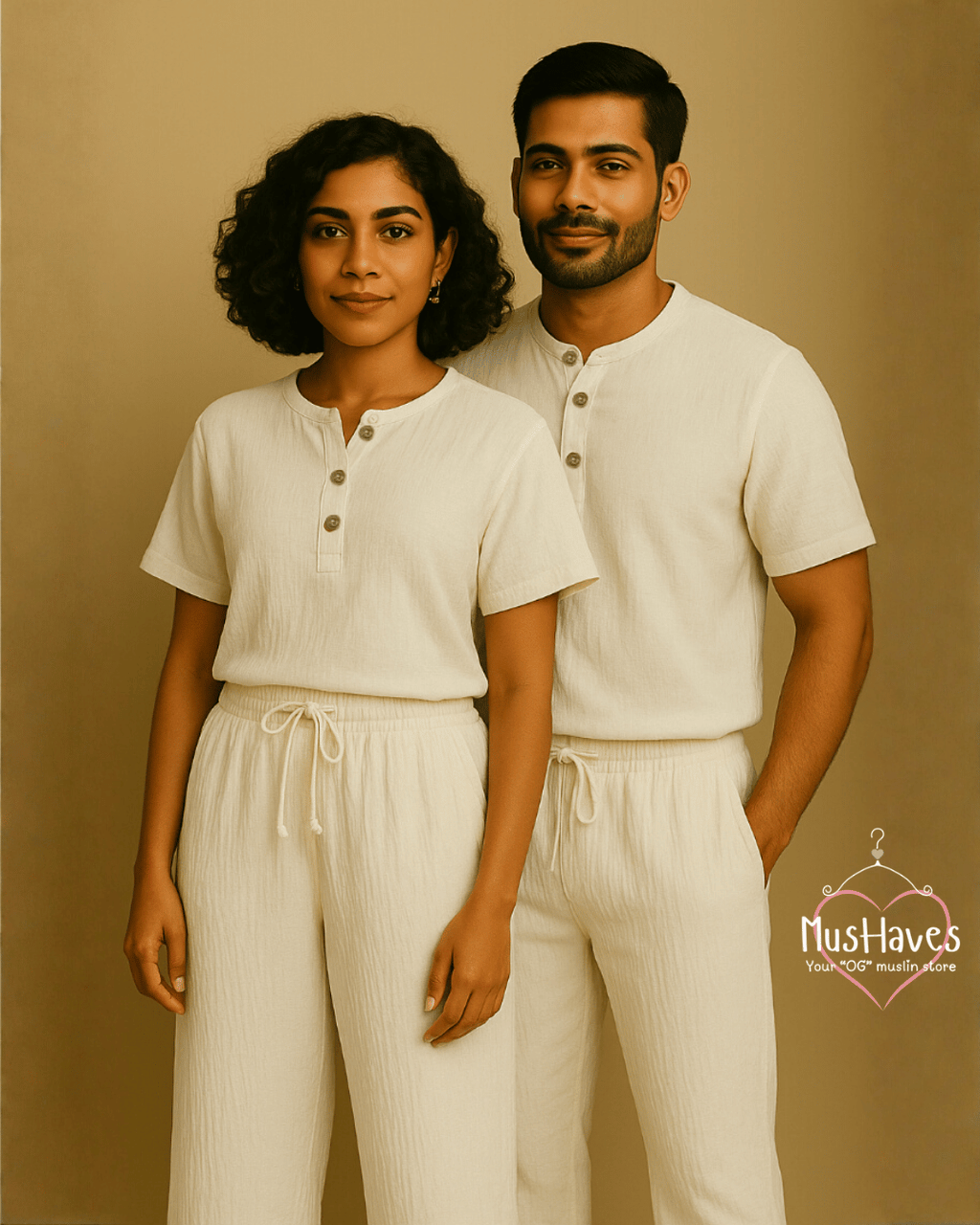 Henley Coord | Premium Muslin | Unisex  | White