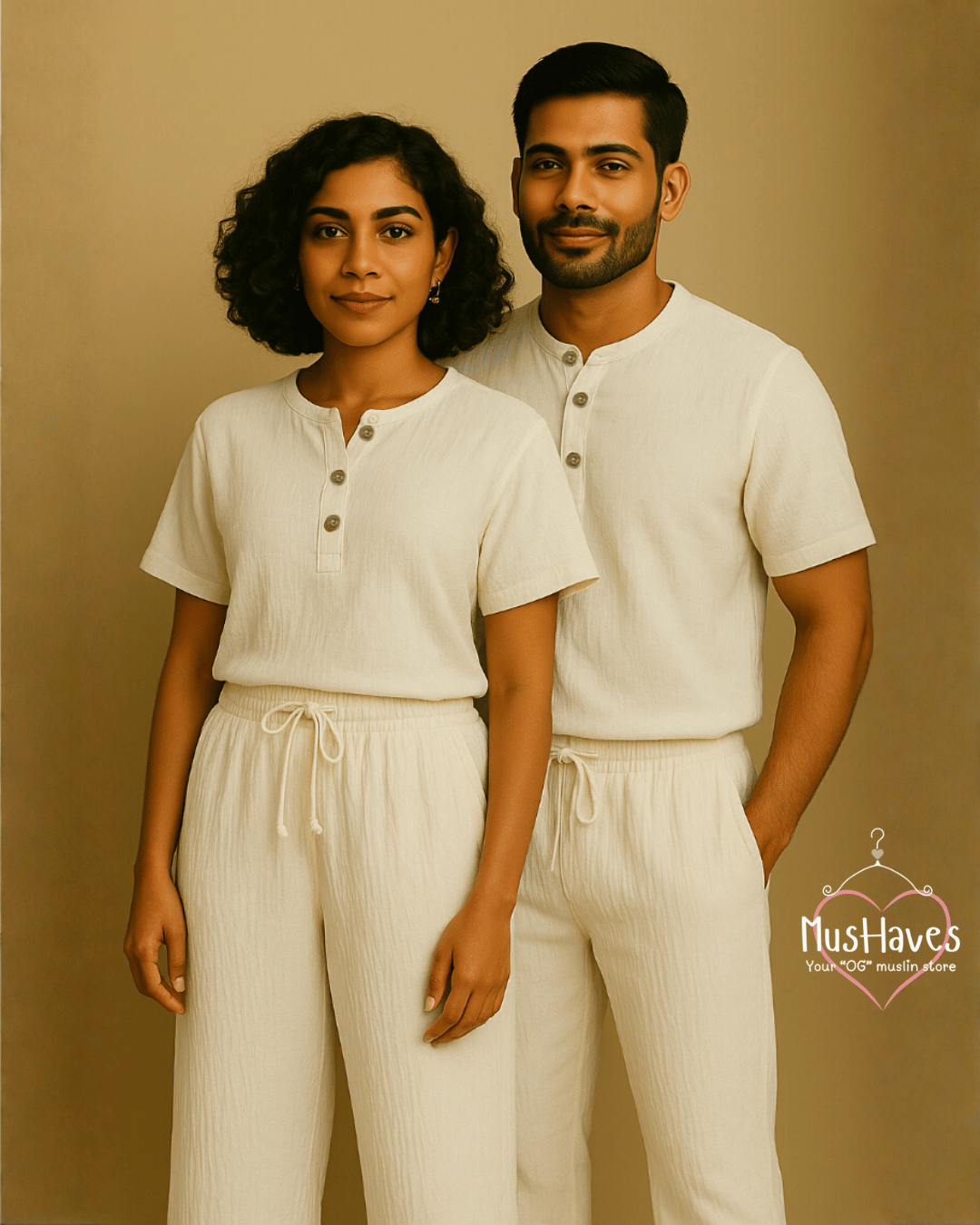 Henley Coord | Premium Muslin | Unisex  | White