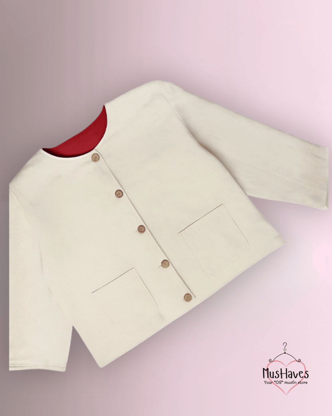 Premium Muslin Jacket | Women | 100% Organic Cotton | Mulmul | 4-Layer | 6-Layers | Reversible | Round Neck | 10°C to 25°C | Pearl White + Red
