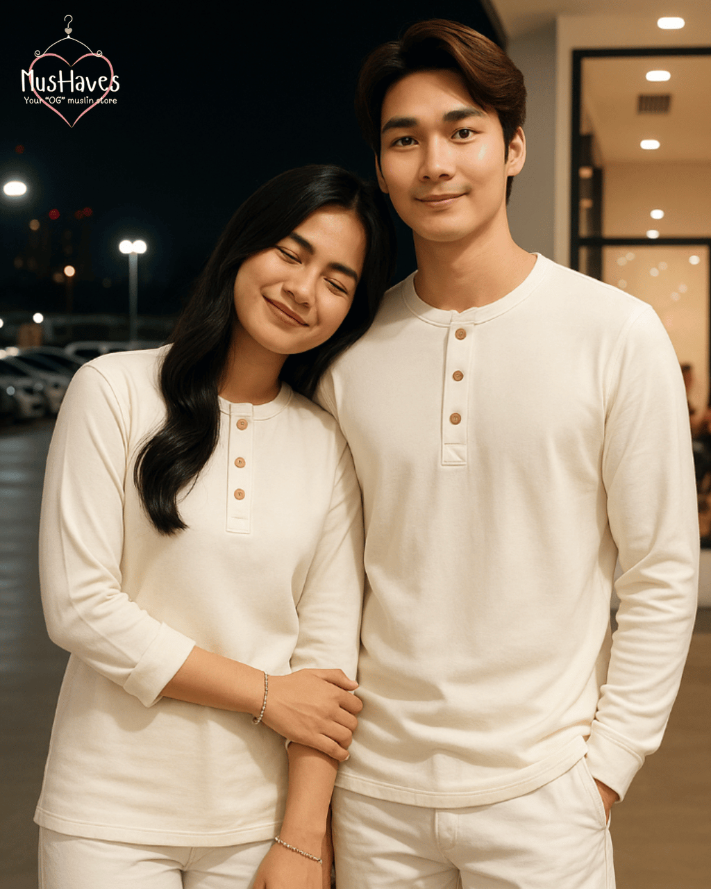 Premium Mulmul Muslin Henley Tee | 100% Organic Cotton | Unisex | Mushaves Classic | Pearl White