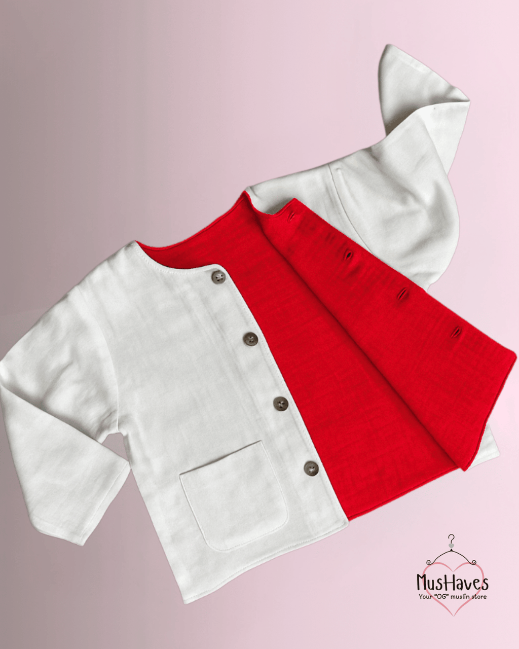 Premium Muslin Jacket | Women | 100% Organic Cotton | Mulmul | 4-Layer | 6-Layers | Reversible | Round Neck | 10°C to 25°C | Pearl White + Red
