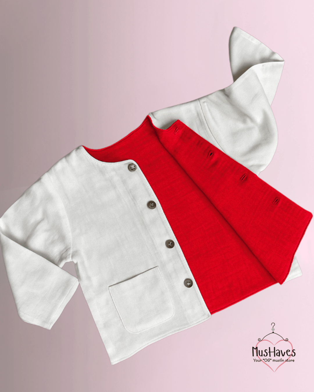 Premium Muslin Jacket | Women | 100% Organic Cotton | Mulmul | 4-Layer | 6-Layers | Reversible | Round Neck | 10°C to 25°C | Pearl White + Red