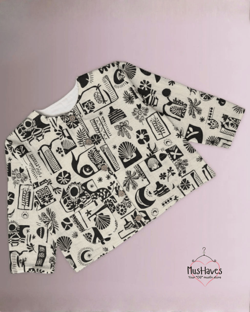 Premium Muslin Jacket | Women | 100% Organic Cotton | Mulmul | 4-Layer | 6-Layers | Reversible | Round Neck | 10°C to 25°C | BnW Block Print + White