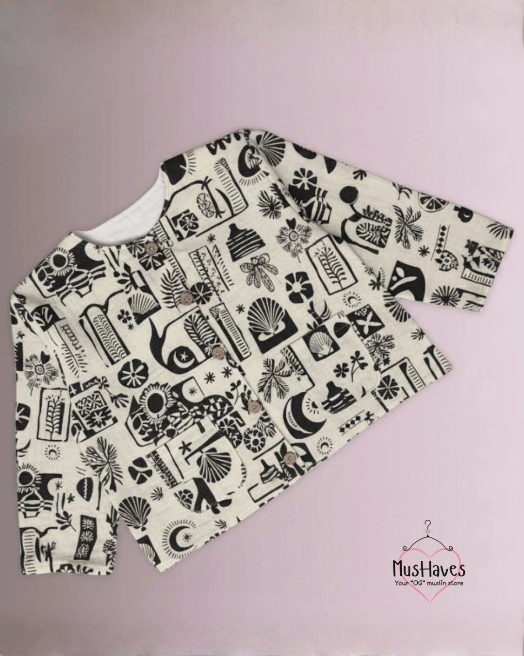 Premium Muslin Jacket | Women | 100% Organic Cotton | Mulmul | 4-Layer | 6-Layers | Reversible | Round Neck | 10°C to 25°C | BnW Block Print + White