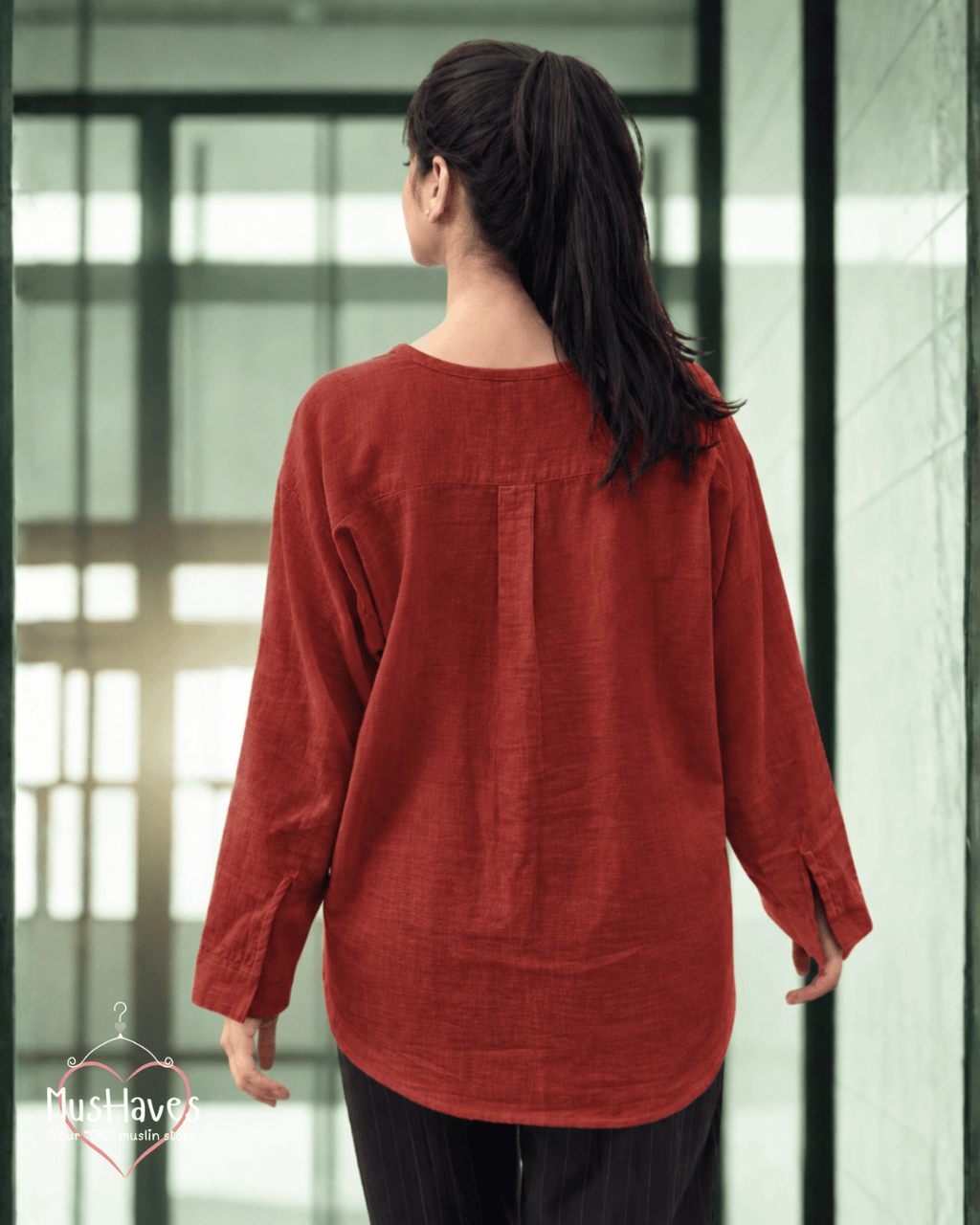 Muslin Full Sleeve Formal Tunic Top – Maroon