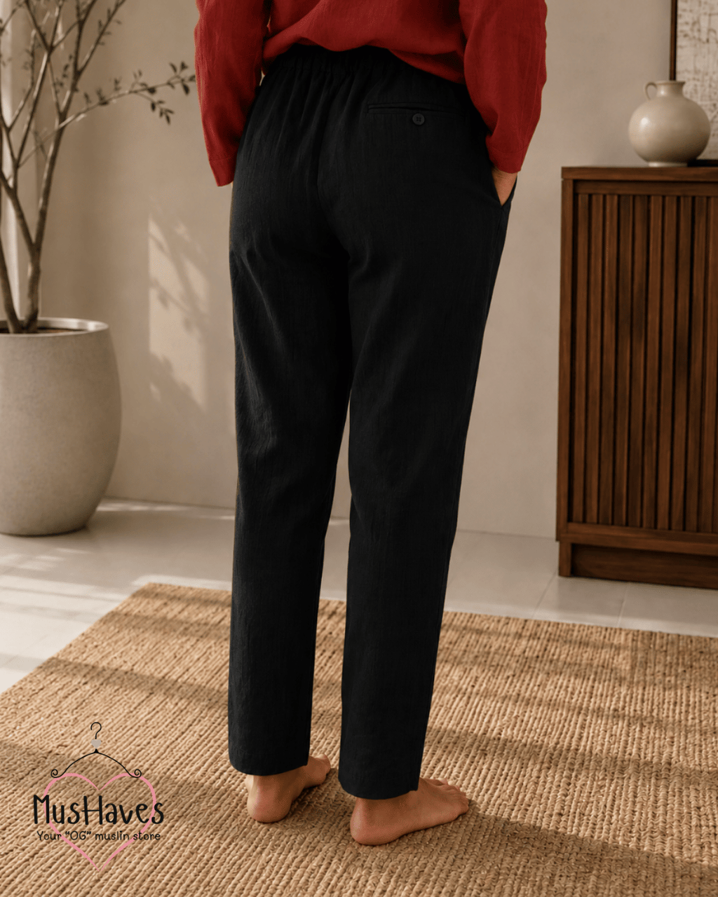 Muslin Longline Formal Tunic Top & Trouser Set – Maroon × Black