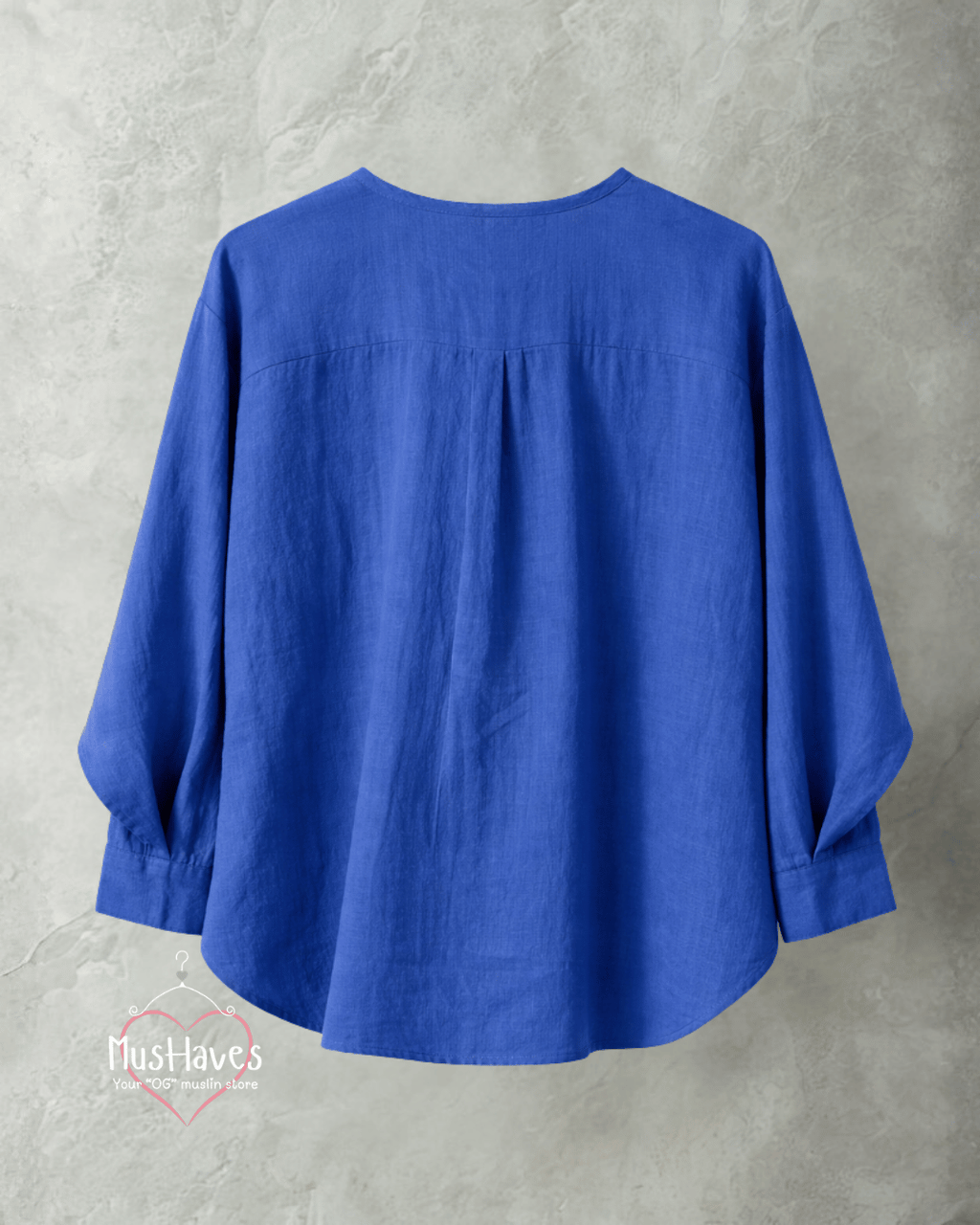 Muslin Full Sleeve Formal Tunic Top – Cobalt Blue
