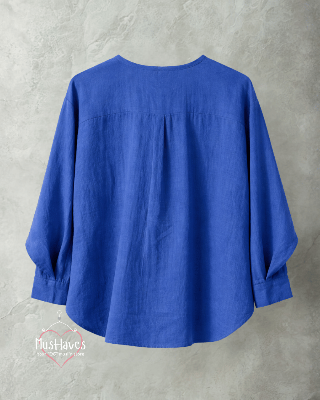 Women Premium Muslin Formal Blouse – 100% Double Gauze | Loose Fit | Silloute | Slit Round Neck | Cobalt Blue