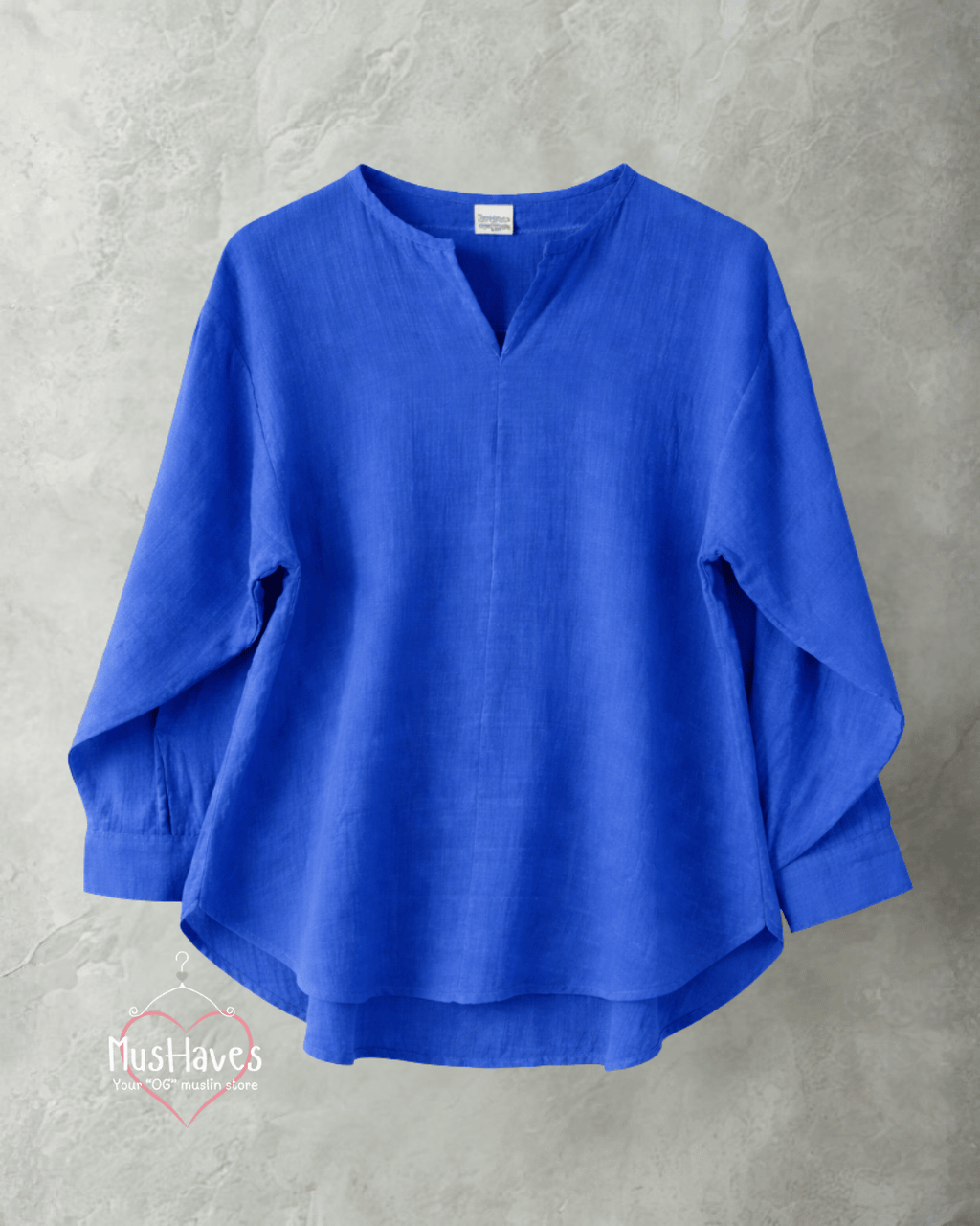 Muslin Full Sleeve Formal Tunic Top – Cobalt Blue