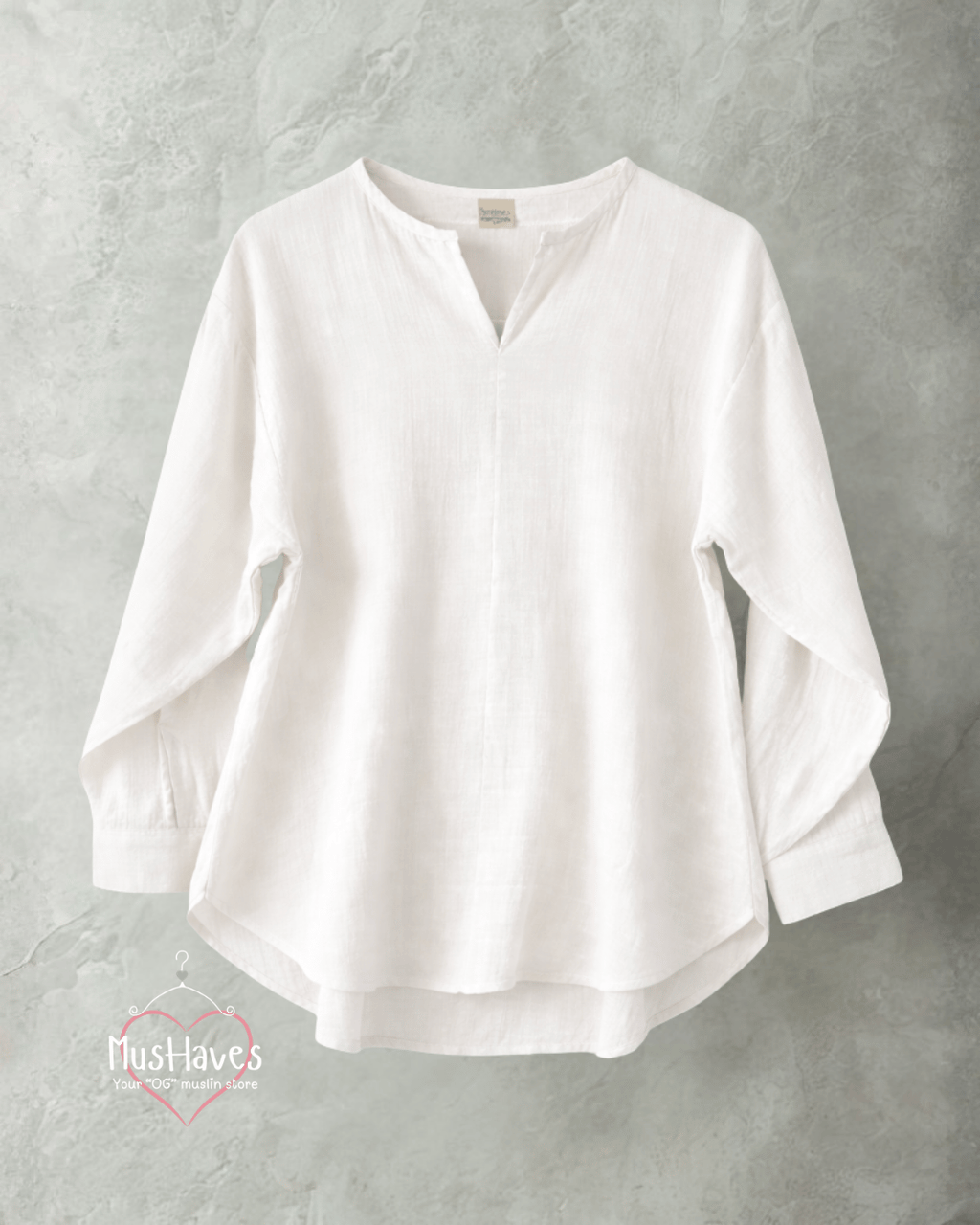 Muslin Full Sleeve Formal Tunic Top – Pearl White