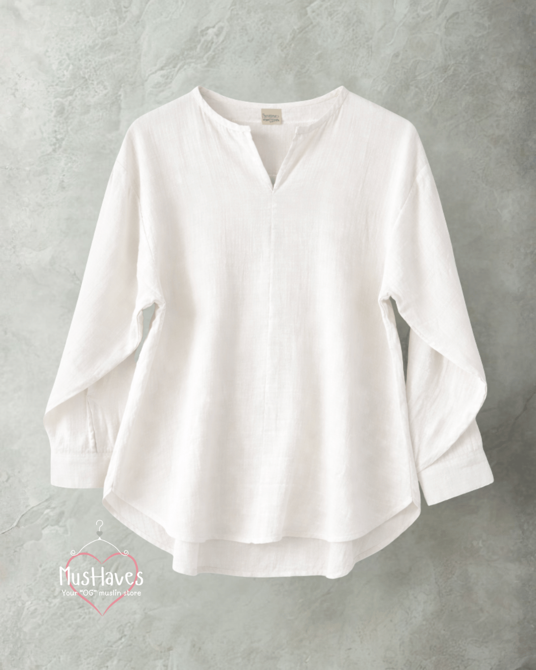 Muslin Full Sleeve Formal Tunic Top – Pearl White