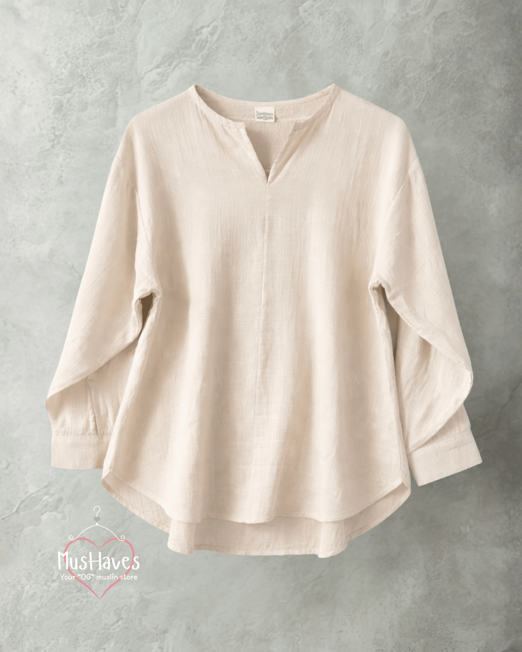 Muslin Full Sleeve Formal Tunic Top – Beige