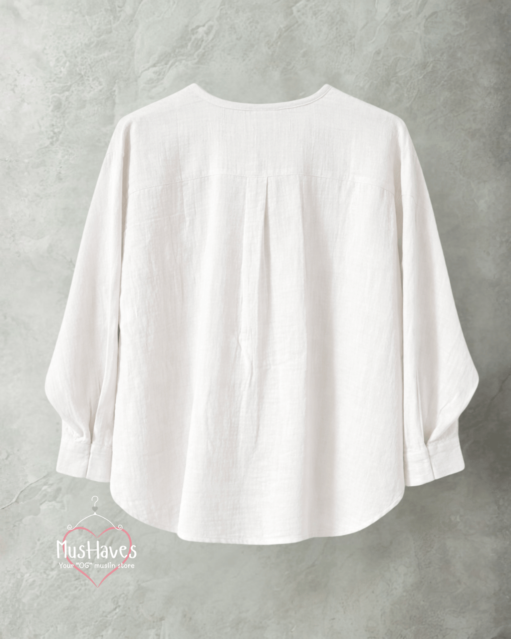 Muslin Full Sleeve Formal Tunic Top – Pearl White
