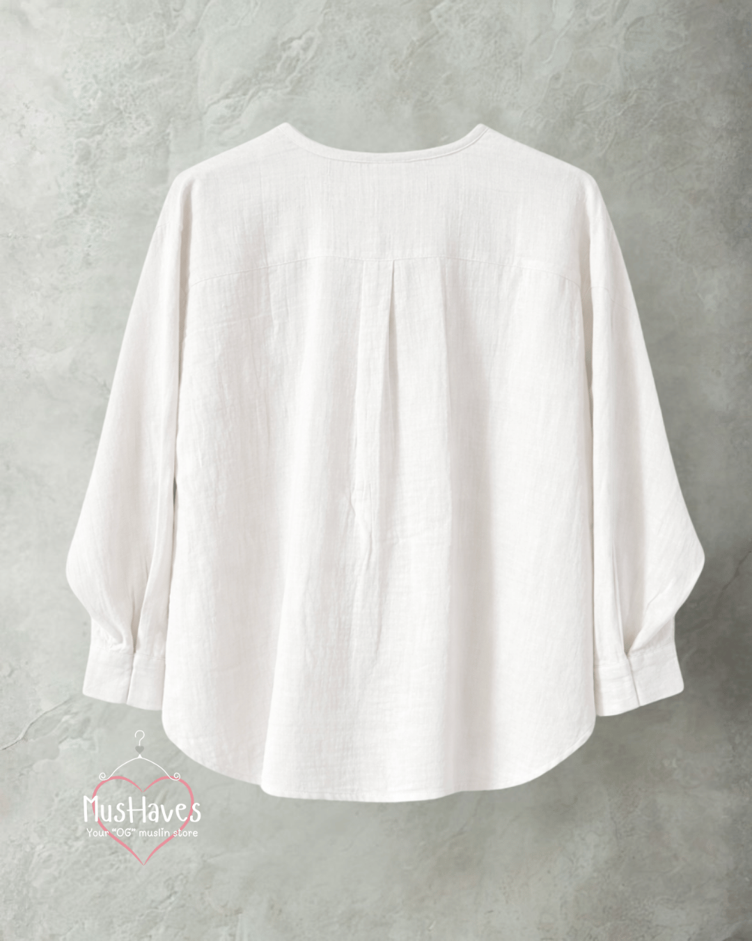 Muslin Full Sleeve Formal Tunic Top – Pearl White