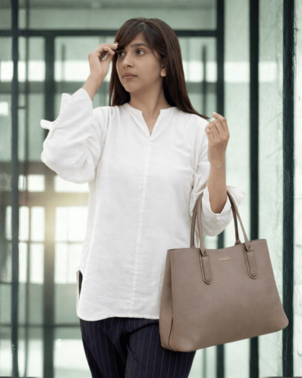 Muslin Full Sleeve Formal Tunic Top – Pearl White