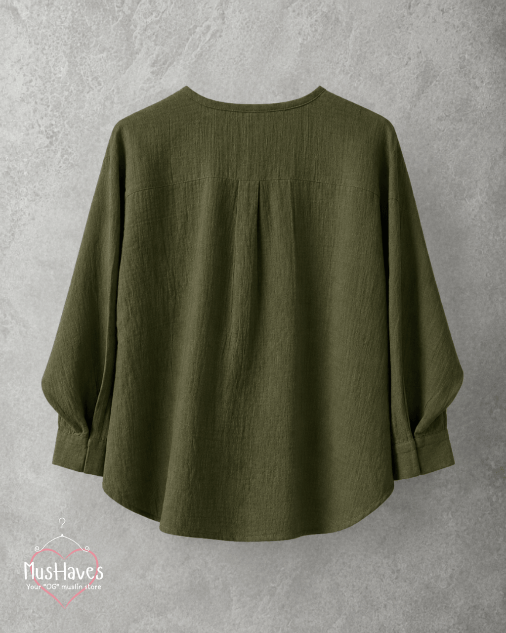 Muslin Full Sleeve Formal Tunic Top – Olive Green
