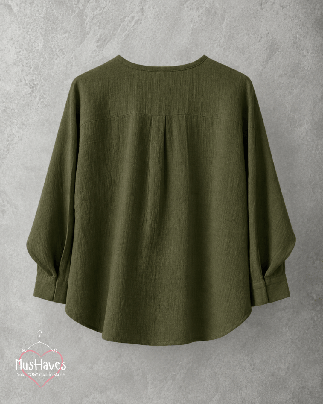 Muslin Full Sleeve Formal Tunic Top – Olive Green